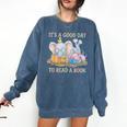 Its A Good Day To Read A Book Cute Pig & Elephant Adventure Comfort Colors Sweatshirt Blue Jean
