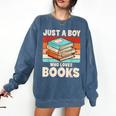 Just A Boy Who Loves Books Reading Bookworm Boys Kids Comfort Colors Sweatshirt Blue Jean