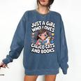 Kawaii Cat And Books Just A Girl Who Loves Both Comfort Colors Sweatshirt Blue Jean Kawaii Cat And Books Just A Girl Who Loves Both Comfort Colors Sweatshirt Blue Jean