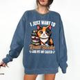 Kawaii Feline Book Reading Read Books Pet My Calico Cat Men Women Comfort Colors Sweatshirt Blue Jean