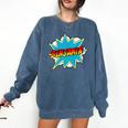 Kids Boys Benjamin Name Personalized Superhero Comic Book Comfort Colors Sweatshirt Blue Jean