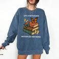 Life Is Better With Butterflies And Books Cute Butterfly Comfort Colors Sweatshirt Blue Jean