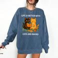 Life Is Better With Cats And Books Cute Cat Lover Comfort Colors Sweatshirt Blue Jean