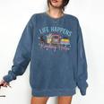 Life Happens Reading Helps Loves To Read Books Cats Comfort Colors Sweatshirt Blue Jean Life Happens Reading Helps Loves To Read Books Cats Comfort Colors Sweatshirt Blue Jean