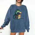 Lizard Reading Book Librarian Bookworm Reader Read Comfort Colors Sweatshirt Blue Jean