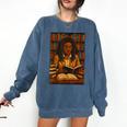 Melanin Girl Locs Book Lover Librarian Teacher Student Comfort Colors Sweatshirt Blue Jean