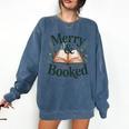 Merry And Booked Holiday Reading Winter Book Lover Premium Tri-Blend Comfort Colors Sweatshirt Blue Jean