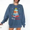 Merry Bookmas Book Christmas Tree Lights Xmas Men Women Kids Comfort Colors Sweatshirt Blue Jean
