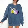 Non-Binary Book Lover Nonbinary Daisy LGBT Reading Pride Comfort Colors Sweatshirt Blue Jean