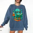 Octopus Reading Book Reading Bookworm Reader Comfort Colors Sweatshirt Blue Jean