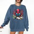 Octopus Reading Book Coffee Lover Bookaholic Bookworm Reader Comfort Colors Sweatshirt Blue Jean