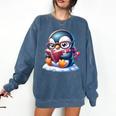 Penguin Reading a Book Animal Comfort Colors Sweatshirt Blue Jean