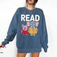 Pig Elephant Reading Cute Book Lover Bookworm Boys Girls Kid Comfort Colors Sweatshirt Blue Jean