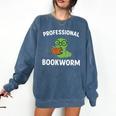 Professional Bookworm Reading Lover Cute Worm Glasses Book Comfort Colors Sweatshirt Blue Jean