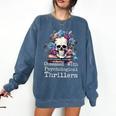 Psychological Thriller Reader Fan Skull Flowers Books Comfort Colors Sweatshirt Blue Jean