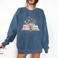 Quote New Chapter Begins Retired 2025 Floral Open Book Comfort Colors Sweatshirt Blue Jean