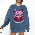 I Read Banned Books Axolotl Reading Comfort Colors Sweatshirt Blue Jean