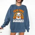 Read More Books Booooks Ghost Pumpkin Cute Teacher Halloween Comfort Colors Sweatshirt Blue Jean
