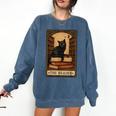 The Reader Cat Book Reading Halloween Tarot Card Comfort Colors Sweatshirt Blue Jean