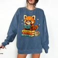 Reading Book Lover Red Panda Read Books Be Kind Stays Weird Comfort Colors Sweatshirt Blue Jean