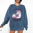 Reading Is My Favorite Sport Saying Cat And Book Lover Comfort Colors Sweatshirt Blue Jean