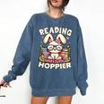 Reading Makes You Hoppier Bunny Book Fans Toddler Kid Comfort Colors Sweatshirt Blue Jean