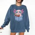 Readsalotl Axolotl Reading Book Lover Reading Pocket Axolotl Comfort Colors Sweatshirt Blue Jean