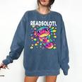 Readsolotl Cute Axolotl Book Lover Reading Women Girls Comfort Colors Sweatshirt Blue Jean
