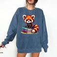 Red Panda Books Lover Reading Bookworm Comfort Colors Sweatshirt Blue Jean
