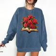 Red Roses Flowers Book Floral Comfort Colors Sweatshirt Blue Jean