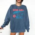 Retro Book Girl Summer Beach Vacation For Book Lover Comfort Colors Sweatshirt Blue Jean