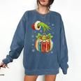 Retro Christmas Ornament Book Christmas Teacher Librarian Comfort Colors Sweatshirt Blue Jean