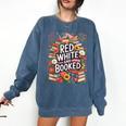 Retro Floral Red & Booked Library Reading 4th Of July Comfort Colors Sweatshirt Blue Jean