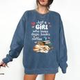 Retro Just A Girl Who Love Dogs Books And Coffee Bookworm Comfort Colors Sweatshirt Blue Jean