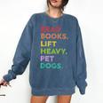 Retro Read Books Lift Heavy Pet Dogs Gym Book Lover Comfort Colors Sweatshirt Blue Jean
