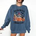 Salem WItch Book Club Halloween Raccoon Witch Reading Book Comfort Colors Sweatshirt Blue Jean