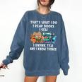 Sewing Reading Books Drinking Tea Sew Sewist Comfort Colors Sweatshirt Blue Jean
