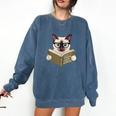 Siamese Cat Reading Book How To Train Your Human Humorous Comfort Colors Sweatshirt Blue Jean Siamese Cat Reading Book How To Train Your Human Humorous Comfort Colors Sweatshirt Blue Jean