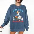 Silly Goose With Books Teacher Club School Educator Comfort Colors Sweatshirt Blue Jean