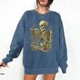 Skeleton Book Floral Skull Halloween Teacher Costume Comfort Colors Sweatshirt Blue Jean