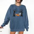 Skeleton Reading Book In Hammock Halloween Reader Comfort Colors Sweatshirt Blue Jean