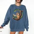 Sloth Reading a Book Lazy Sloth Bookworm Comfort Colors Sweatshirt Blue Jean