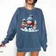 Snowman Reading Books Lovers Librarian Bookworm Christmas Comfort Colors Sweatshirt Blue Jean