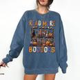 Spooky Halloween Bookshelf Bookcase Read More Books Comfort Colors Sweatshirt Blue Jean