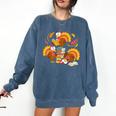 Turkey Reading Books Fall Thanksgiving Teacher Librarian Comfort Colors Sweatshirt Blue Jean
