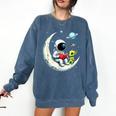 UFO Alien Astronaut Reading Book In Space Comfort Colors Sweatshirt Blue Jean