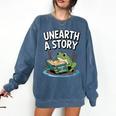 Unearth a Story Frog Reading a Book Summer 2026 Premium Tri-Blend Comfort Colors Sweatshirt Blue Jean