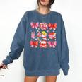 Valentine Cupid Coquette Pink Bow Apple Books Teacher Comfort Colors Sweatshirt Blue Jean