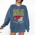 Wake Up Smarter Librarian Book Stack Premium Tri-Blend Comfort Colors Sweatshirt Blue Jean