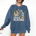 Wild About Reading Animals And Book Lovers Comfort Colors Sweatshirt Blue Jean